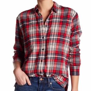 Madewell Flannel Oversized Ex-Boyfriend Button Down Shirt Size XS Red